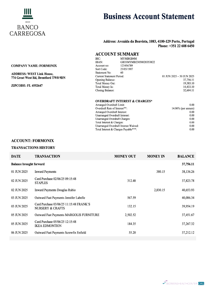 Download Portuguese Banco Carregosa enterprise statement Word and PDF format Photoshop template